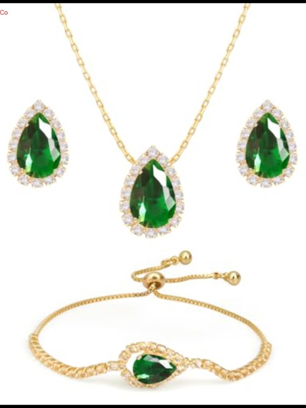 14K Gold Plated Jewelry Set Crystal Tennis Bracelet Necklace Earrings